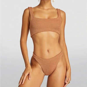 Hunza G Xandra Bikini SET Metallic Cocoa Tan Brown Crinkle New Harrods